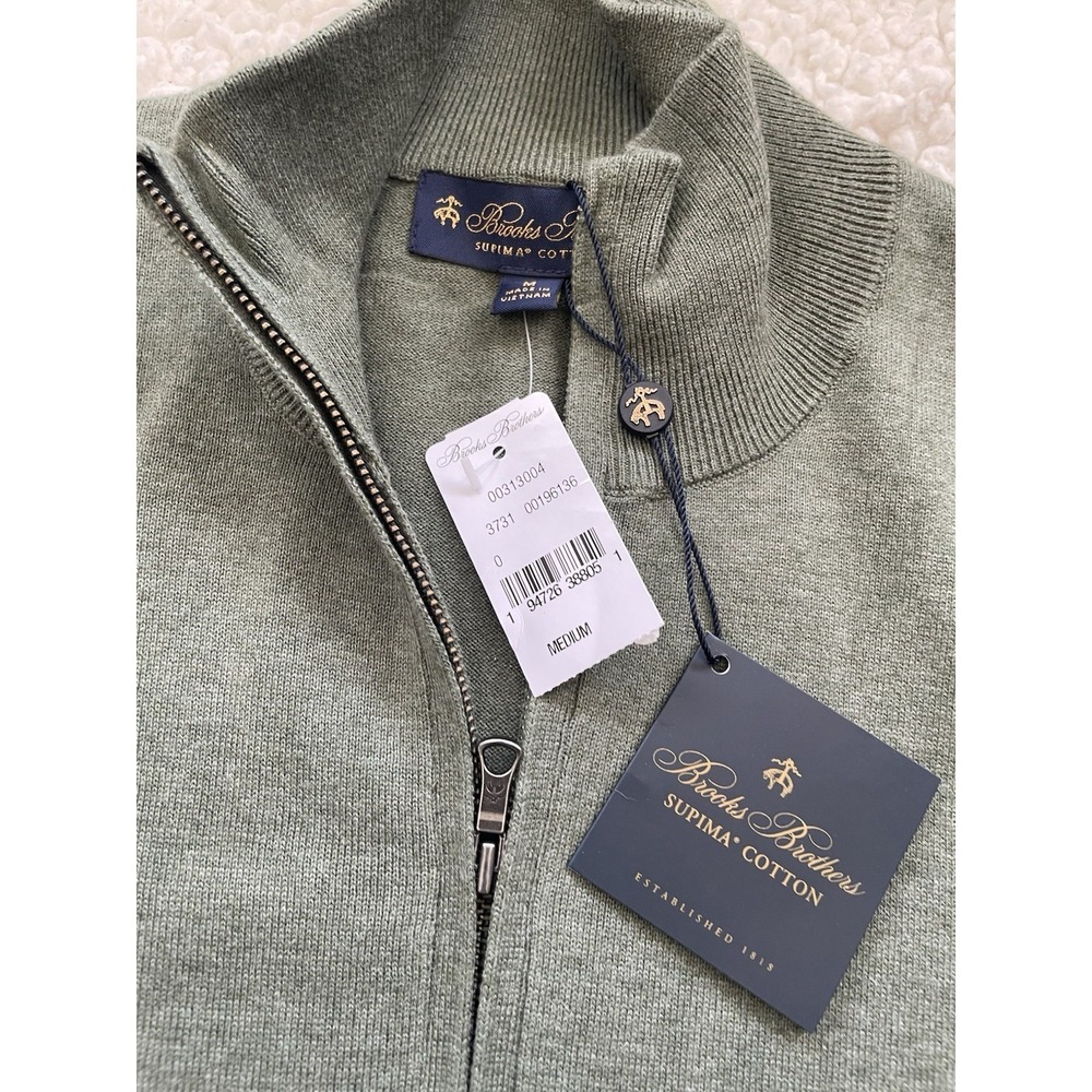 NWT $128 new brooks brothers men Sweater half zip,  size M, Green
